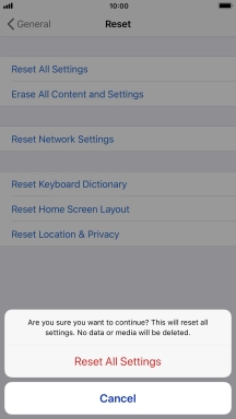 Press Reset All Settings. Wait a moment while the factory default settings are restored. Follow the instructions on the screen to set up your phone and prepare it for use.