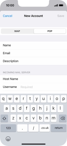 Press Username and key in the username for your email account.