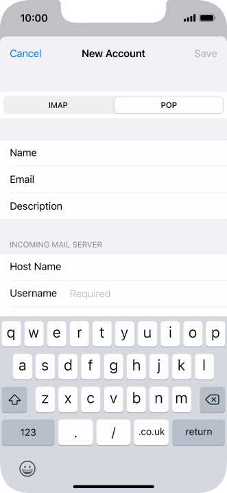 Press Username and key in the username for your email account.