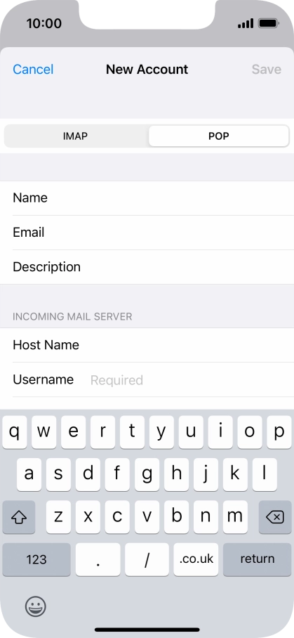 Press Username and key in the username for your email account.