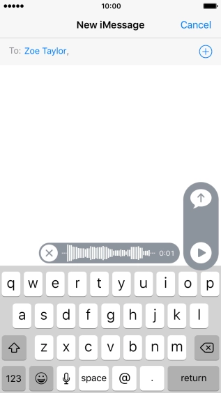 Let go to stop the sound recording and press arrow up to send the sound recording.
