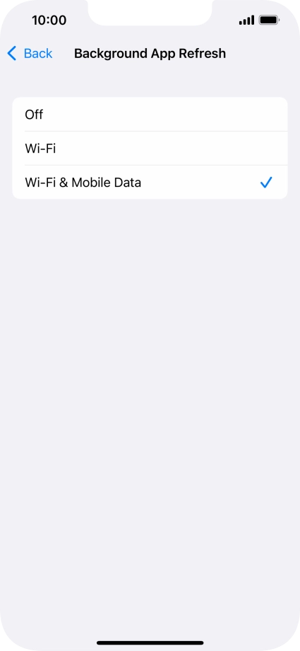 To turn off background refresh of apps, press Off.