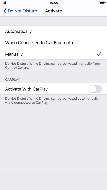 Press the required setting.
