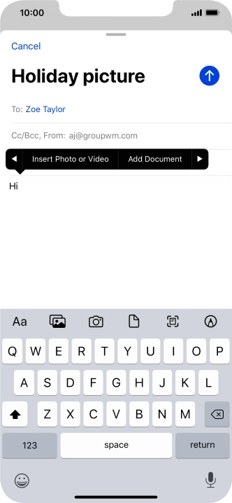 Press Insert Photo or Video and follow the instructions on the screen to attach a picture or a video clip.