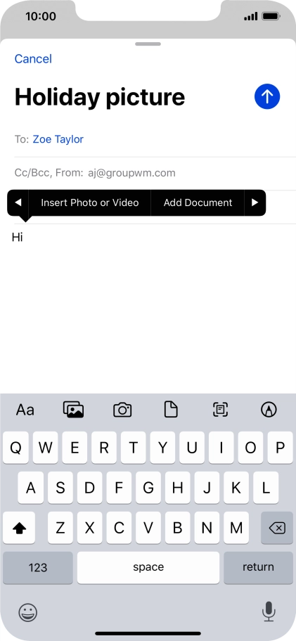 Press Insert Photo or Video and follow the instructions on the screen to attach a picture or a video clip.