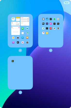 Press the field below the required home screen pages to select or deselect them.