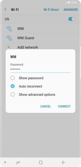 Key in the password for the Wi-Fi network and press CONNECT.