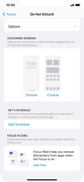 Press Add Schedule and follow the instructions on the screen to select settings for automatic activation of Do Not Disturb.