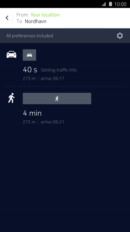 Press the required mode of transportation.