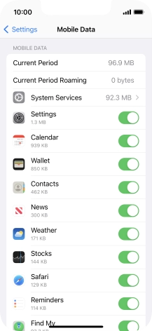 Press the indicators next to the required applications to turn the function on or off.