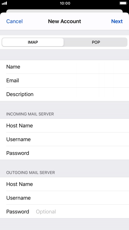 Press Password and key in the password for your email account. Please note that if you're using Vodafone's outgoing server, leave the password field empty.