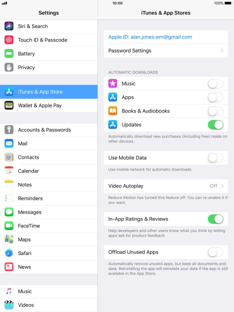 Press the indicator next to the required content type to turn the function on or off.