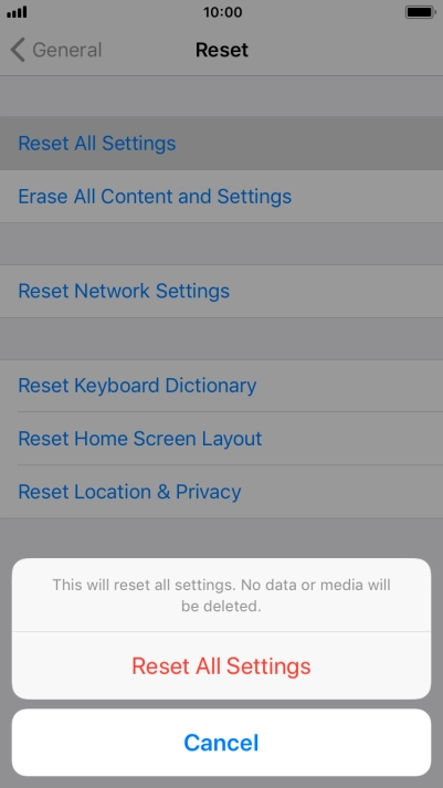 Press Reset All Settings.