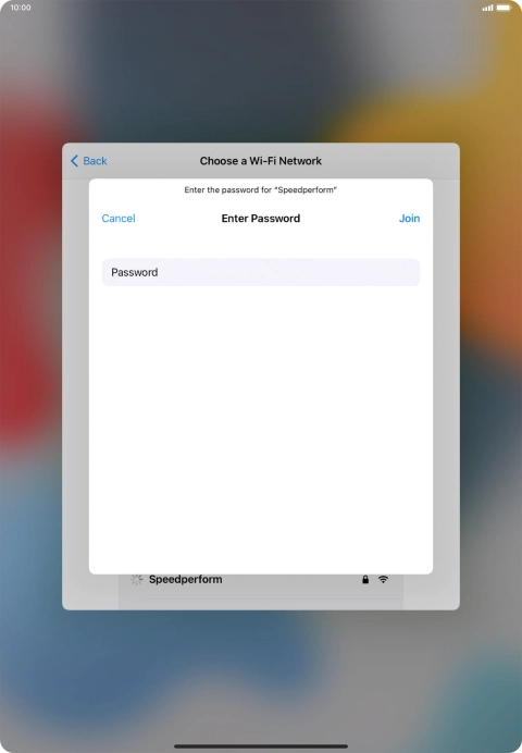 Key in the password for the Wi-Fi network and press Join.