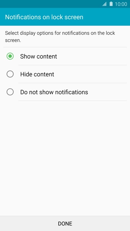 Press the required setting.