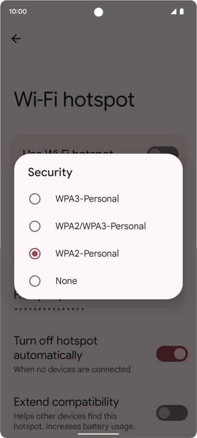 Press WPA3-Personal to password protect your Wi-Fi hotspot.