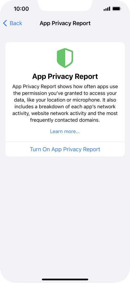 Press Turn On App Privacy Report to turn on the function.