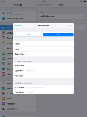 Press Username and key in the username for your email account.