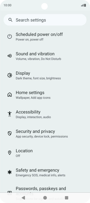 Press Security and privacy.
