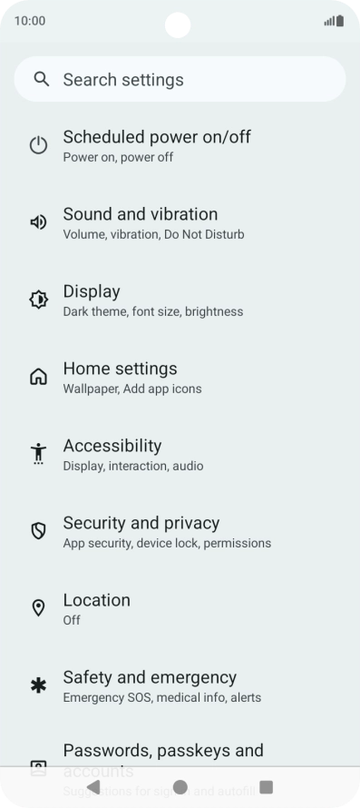 Press Security and privacy.