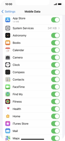 Press the indicators next to the required applications to turn the function on or off.