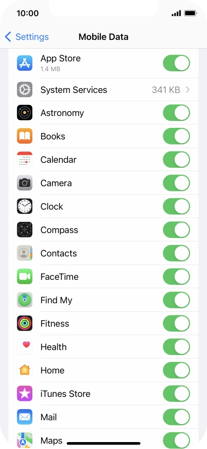 Press the indicators next to the required applications to turn the function on or off.