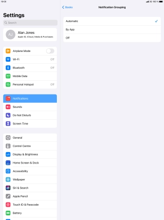 Press the required setting.