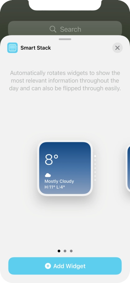 Slide your finger right or left on the screen to select the required widget size.