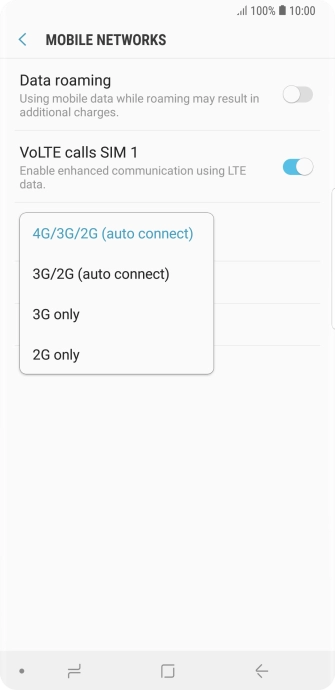 Press the required network mode.