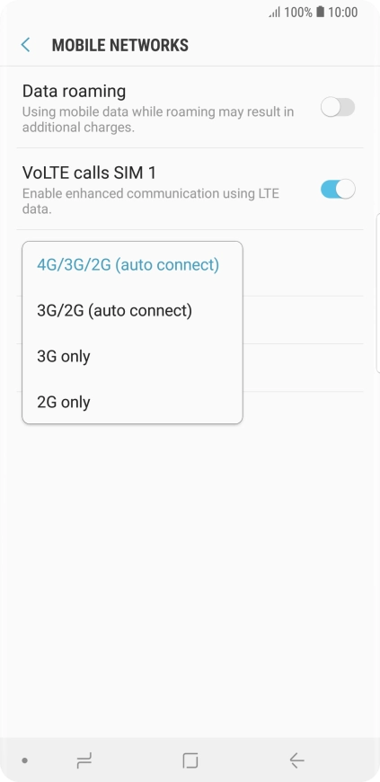 Press the required network mode.