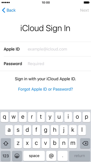Press example@icloud.com and key in the username for your Apple ID.