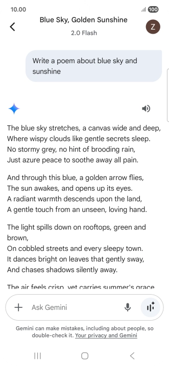 You can ask Gemini to generate a text based on your description.