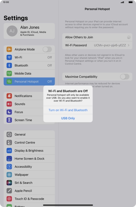 If Wi-Fi is turned off, press Turn on Wi-Fi and Bluetooth.