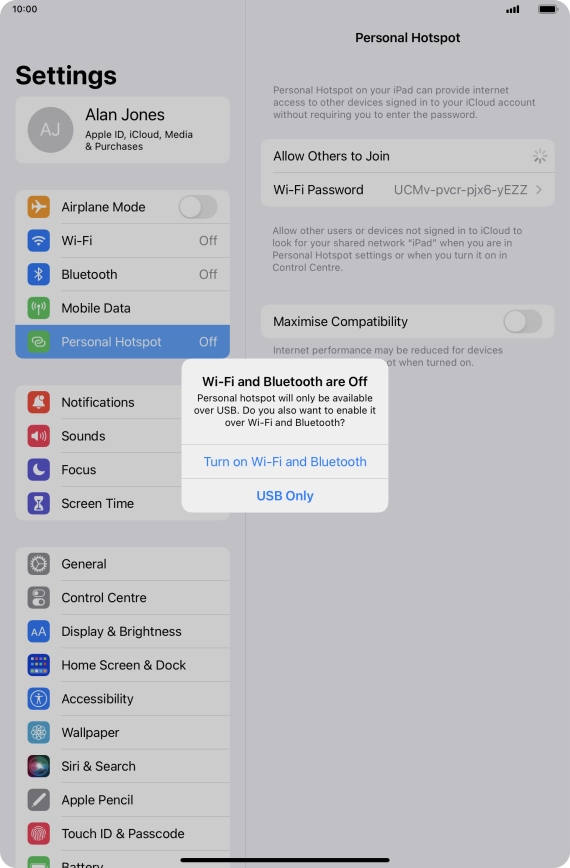 If Wi-Fi is turned off, press Turn on Wi-Fi and Bluetooth.