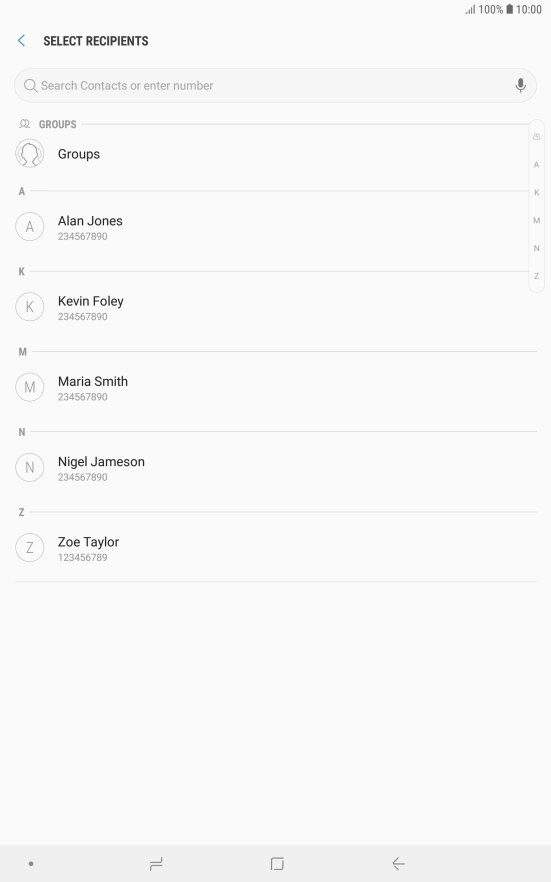 Press the search field and key in the first letters of the recipient's name.