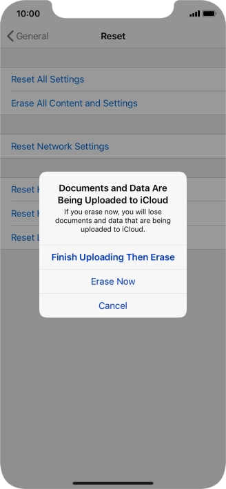 Press the required setting.