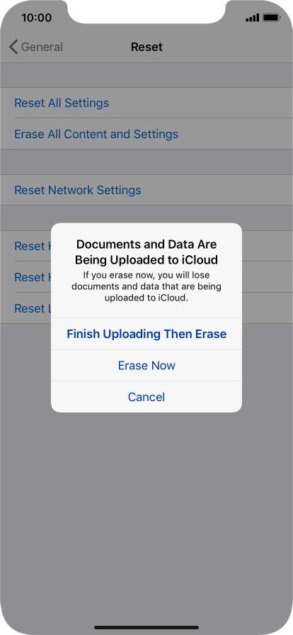 Press the required setting.