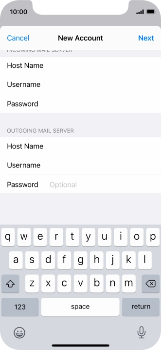Press Password and key in the password for your email account. Please note that if you're using Vodafone's outgoing server, leave the password field empty.