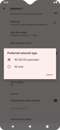 Press the required network mode.