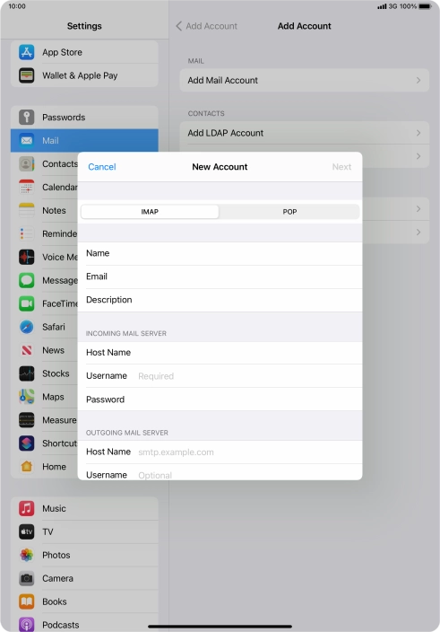 Press Username and key in the username for your email account.