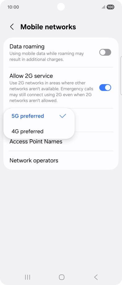 Press the required network mode.