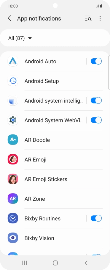 Press the indicators next to the required apps to turn the function on or off.