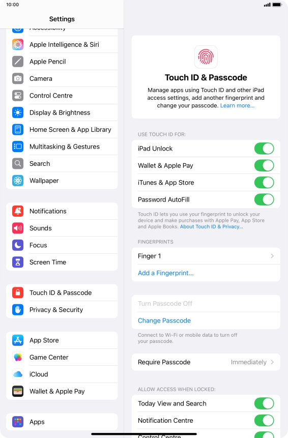 Press the indicators next to the required settings to turn them on or off.