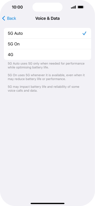 To turn on automatic switch between 5G and 4G, press 5G Auto.