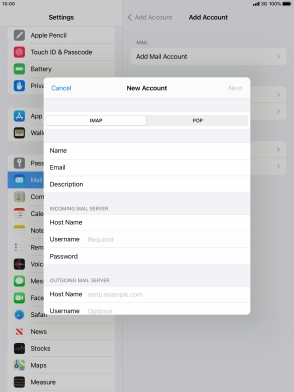 Press Username and key in the username for your email account.