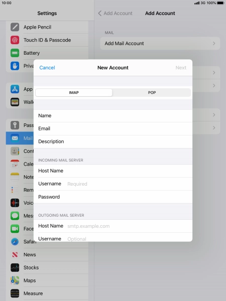Press Username and key in the username for your email account.
