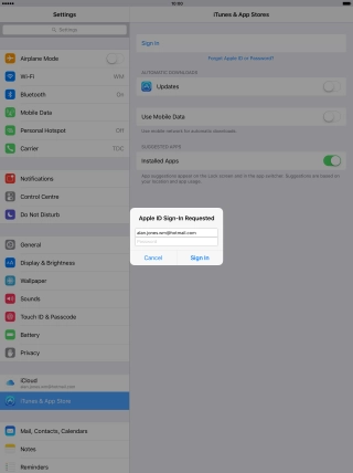 Press Password and key in the password for your Apple ID.