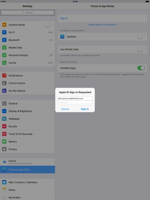 Press Password and key in the password for your Apple ID.
