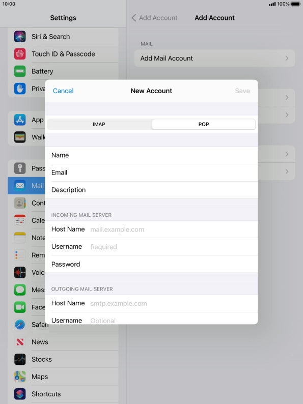 Press Host Name and key in the name of your email provider's incoming server.
