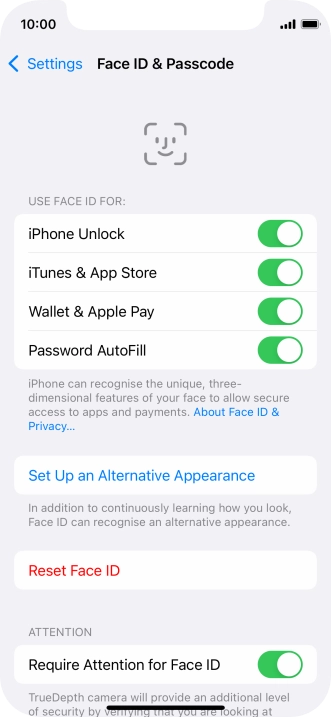 Press the indicators next to the required settings to turn them on or off.